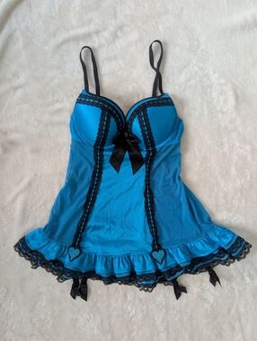 Y2K La SENZA Turquoise and Black Lace Chemise